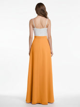 Ivory Lace Bodice Chiffon Skit Dresses with Slit-Tangerine