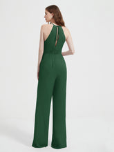 Halter Neckline Sleeveless Pleated Jumpsuit With Sash Dark Green