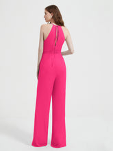 Halter Neckline Sleeveless Pleated Jumpsuit With Sash Fuchsia Plus Size