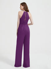 Halter Neckline Sleeveless Pleated Jumpsuit With Sash Grape