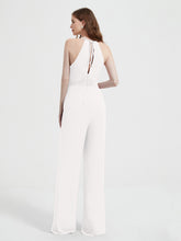 Halter Neckline Sleeveless Pleated Jumpsuit With Sash Ivory