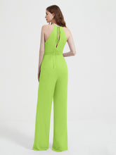 Halter Neckline Sleeveless Pleated Jumpsuit With Sash Lime Green