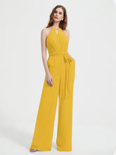 Halter Neckline Sleeveless Pleated Jumpsuit With Sash Marigold