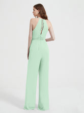 Halter Neckline Sleeveless Pleated Jumpsuit With Sash Mint Green