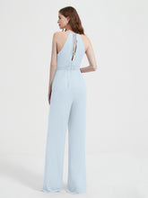 Halter Neckline Sleeveless Pleated Jumpsuit With Sash Mist