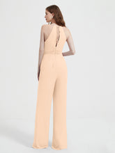 Halter Neckline Sleeveless Pleated Jumpsuit With Sash Peach