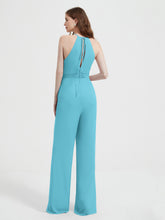 Halter Neckline Sleeveless Pleated Jumpsuit With Sash Pool