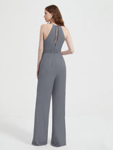 Halter Neckline Sleeveless Pleated Jumpsuit With Sash Steel Grey