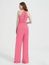 Halter Neckline Sleeveless Pleated Jumpsuit With Sash Watermelon