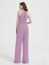 Halter Neckline Sleeveless Pleated Jumpsuit With Sash Wisteria