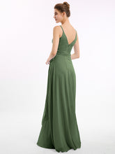 Spaghetti Strap Chiffon Dresses with Sash Bow-Olive Green