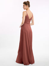 Spaghetti Strap Chiffon Dresses with Sash Bow-Terracotta