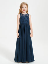 Long Junior Bridesmaid Dresses Illusion Lace Top Dark Navy