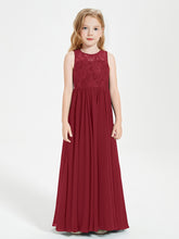 Long Junior Bridesmaid Dresses Illusion Lace Top Burgundy