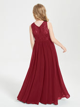 Long Junior Bridesmaid Dresses Illusion Lace Top Burgundy
