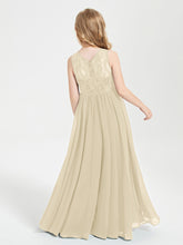 Long Junior Bridesmaid Dresses Illusion Lace Top Champagne