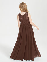Long Junior Bridesmaid Dresses Illusion Lace Top Chocolate