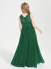 Long Junior Bridesmaid Dresses Illusion Lace Top Dark Green