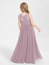 Long Junior Bridesmaid Dresses Illusion Lace Top Dusk