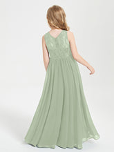 Long Junior Bridesmaid Dresses Illusion Lace Top Dusty Sage