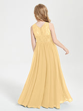 Long Junior Bridesmaid Dresses Illusion Lace Top Gold