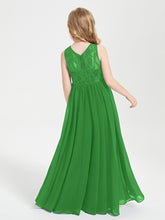 Long Junior Bridesmaid Dresses Illusion Lace Top Green