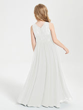 Long Junior Bridesmaid Dresses Illusion Lace Top Ivory