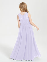 Long Junior Bridesmaid Dresses Illusion Lace Top Lilac