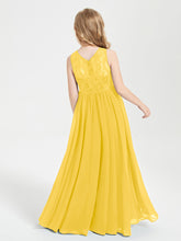 Long Junior Bridesmaid Dresses Illusion Lace Top Marigold