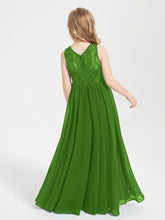 Long Junior Bridesmaid Dresses Illusion Lace Top Moss