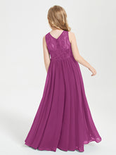 Long Junior Bridesmaid Dresses Illusion Lace Top Orchid