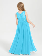 Long Junior Bridesmaid Dresses Illusion Lace Top Pool