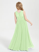 Long Junior Bridesmaid Dresses Illusion Lace Top Sage