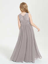 Long Junior Bridesmaid Dresses Illusion Lace Top Silver