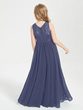 Long Junior Bridesmaid Dresses Illusion Lace Top Stormy