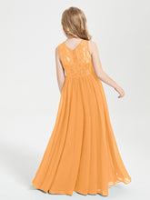 Long Junior Bridesmaid Dresses Illusion Lace Top Tangerine