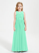 Long Junior Bridesmaid Dresses Illusion Lace Top Turquoise