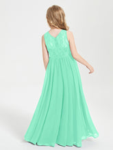 Long Junior Bridesmaid Dresses Illusion Lace Top Turquoise