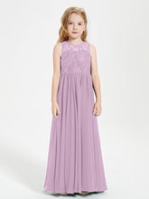 Long Junior Bridesmaid Dresses Illusion Lace Top Wisteria