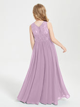 Long Junior Bridesmaid Dresses Illusion Lace Top Wisteria