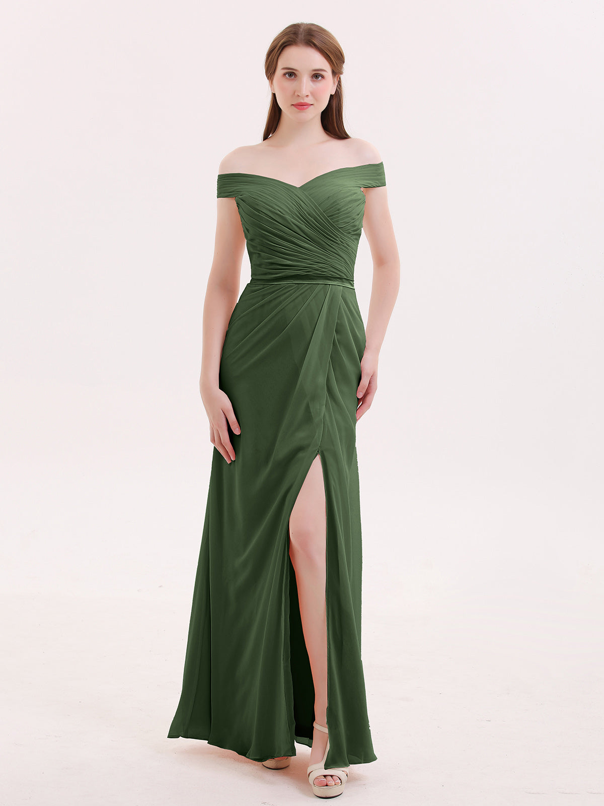 Sheath Off Shoulder Dresses with Slit Lime Green Plus Size