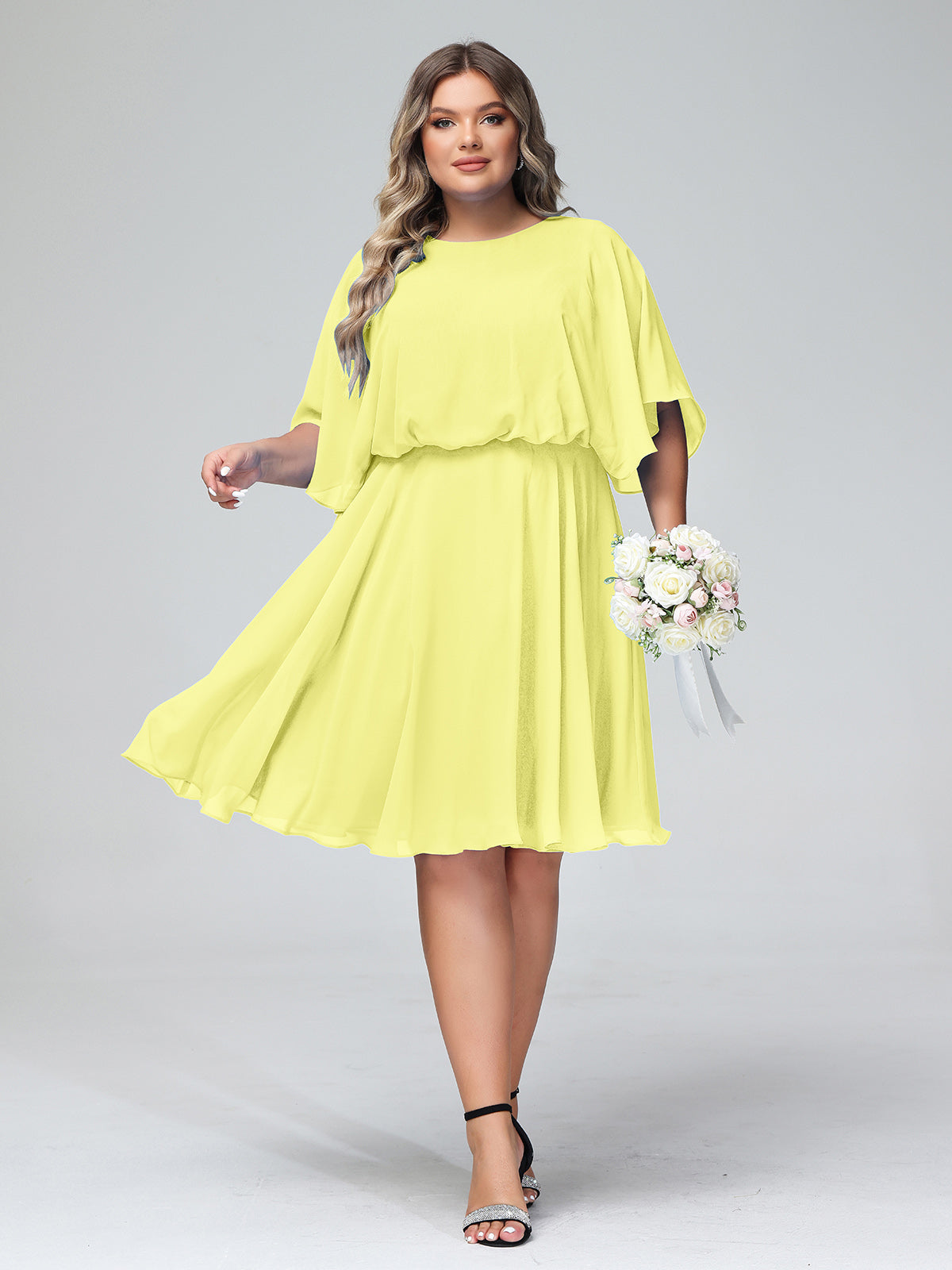 Sweethart Neckline Chiffon Dress with Slit Daffodil Plus Size