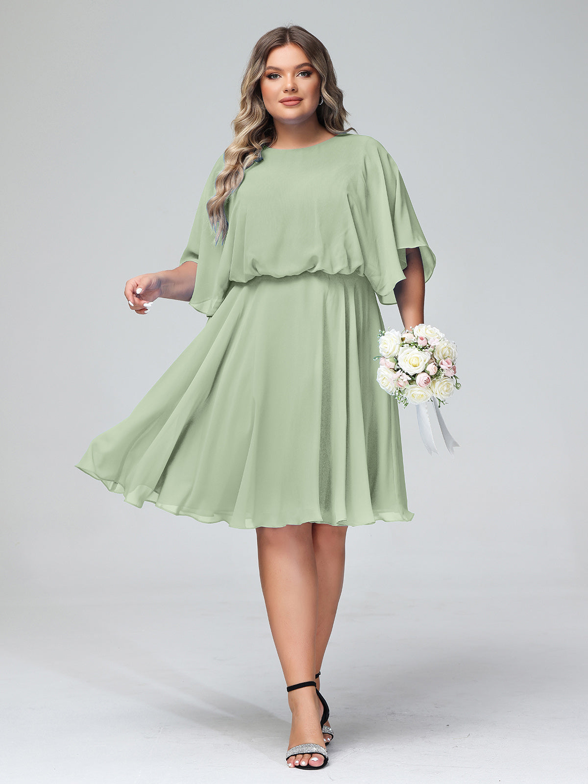 Sweethart Mini Chiffon Dress with Corset Back Dusty Sage Plus Size