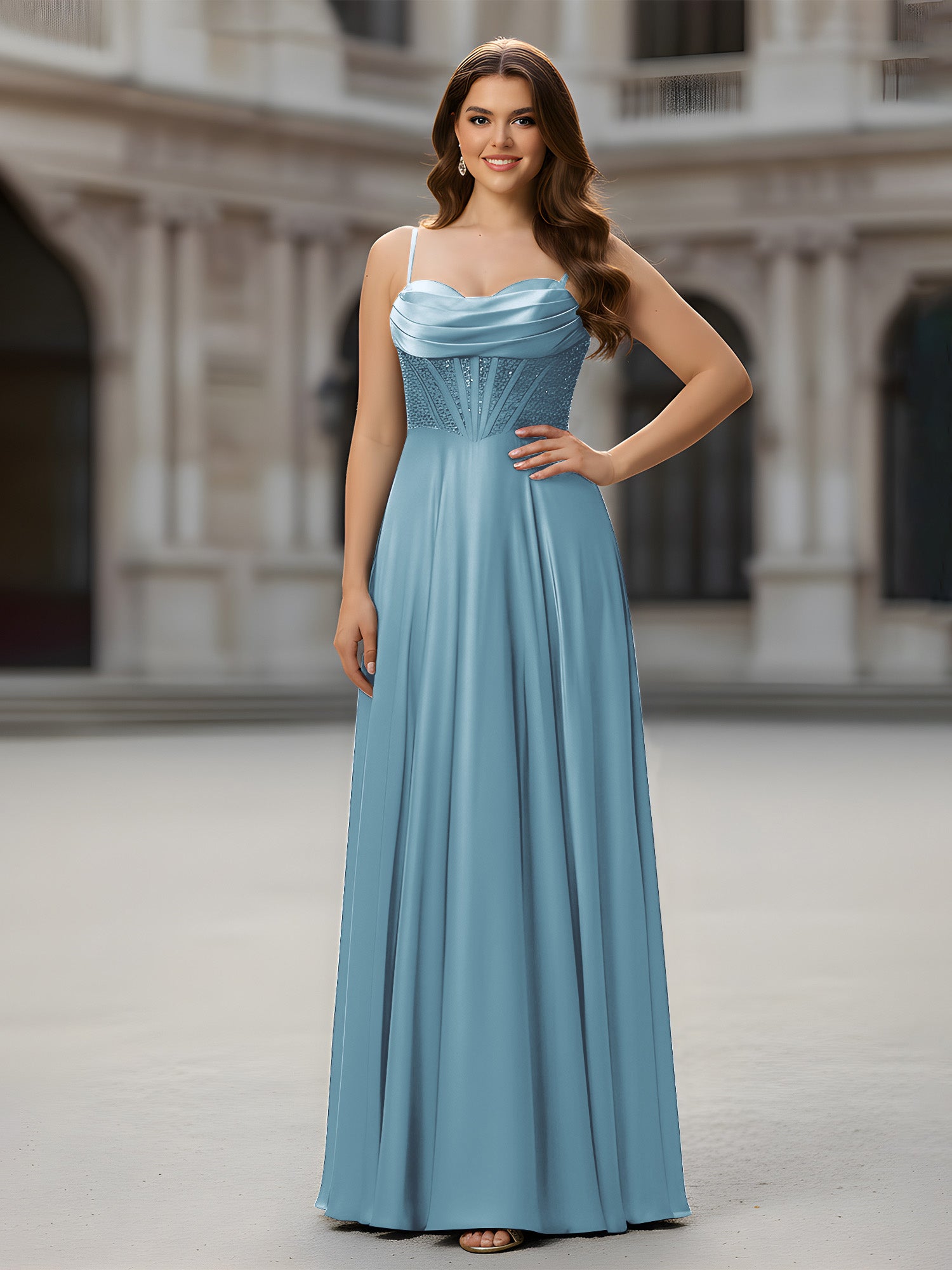 Evening Dress Slate Blue Floor Length Dress Slate Blue Prom Dresses Long  Short Prom Gowns Stacees