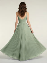 V-neck Full Pleated Skirt Dresses with Bow Sash-Dusty Sage