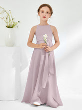 Bateau Neckline Junior Bridesmaid Dresses with Sash Dusk