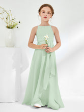 Bateau Neckline Junior Bridesmaid Dresses with Sash Dusty Sage