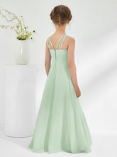 Bateau Neckline Junior Bridesmaid Dresses with Sash Dusty Sage