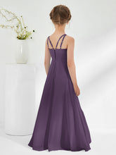 Bateau Neckline Junior Bridesmaid Dresses with Sash Plum