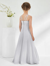 Bateau Neckline Junior Bridesmaid Dresses with Sash Silver
